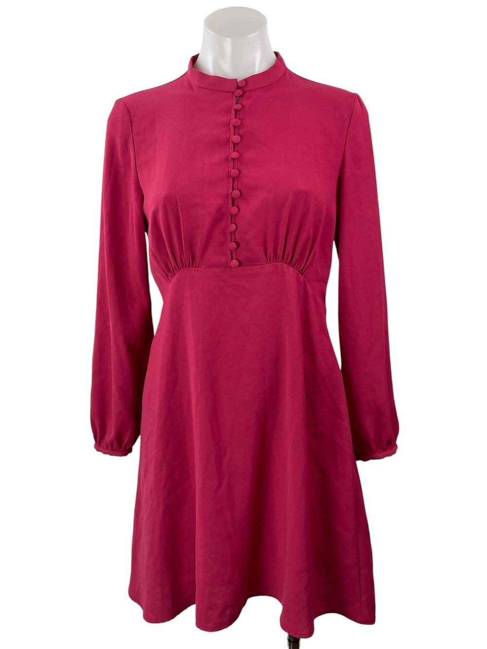 Zara Women's Fuchsia Pink Long Sleeves High Collar Buttoned A-line Mini Dress S